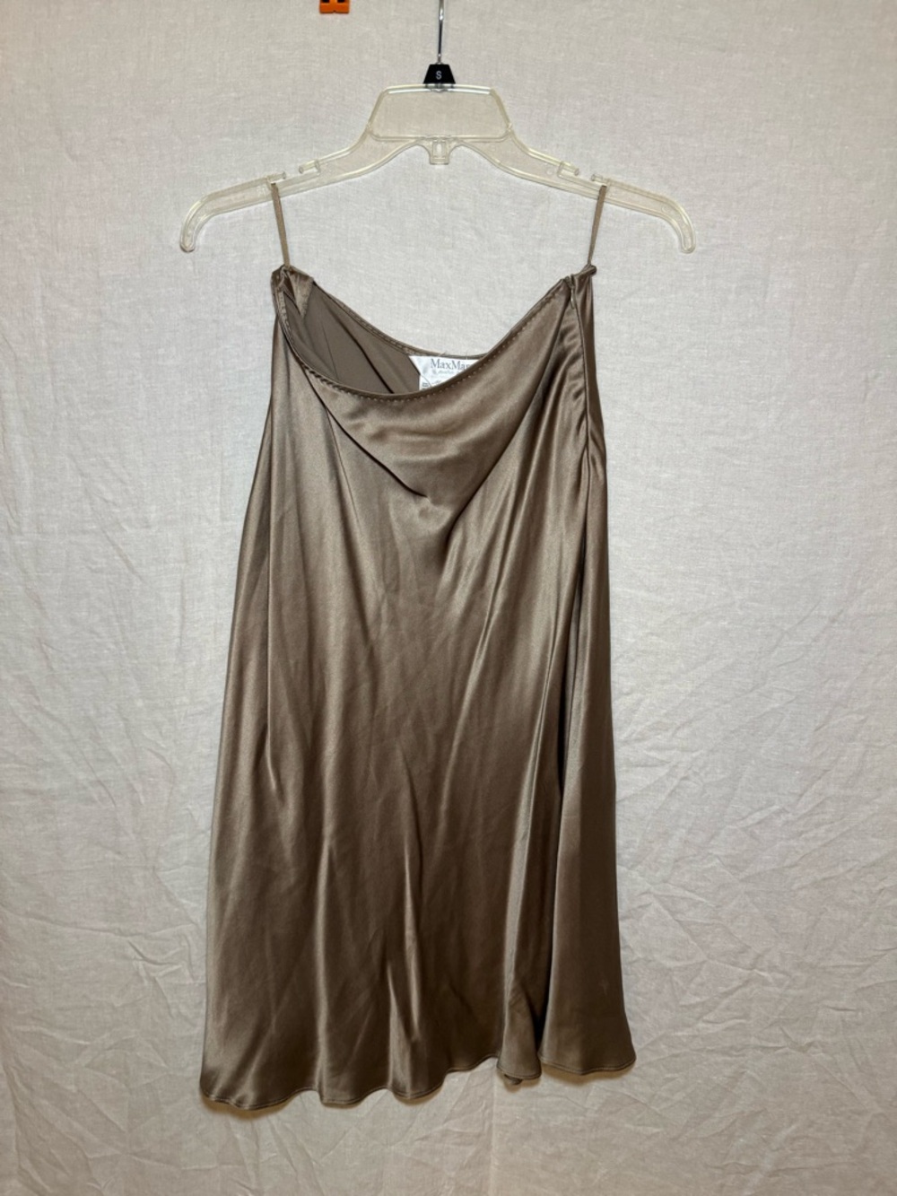 MaxMara Taupe 100% Silk Midi Slip Skirt
